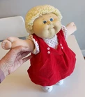 Vintage Cabbage Patch Girl 1982 Blond Hair Blue Eyes Dimples Red Dress w/ Shoes