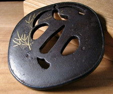 Antique Openwork Inlaid Tsuba Japanese Samurai Katana Sword Guard from Japan