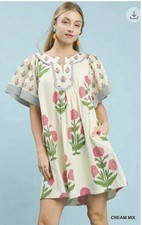 Umgee Floral Tulip Lined Cotton Dress With Pockets