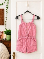 Abercrombie Kids Washed Rose Utility Romper Girls 9/10 Button Front