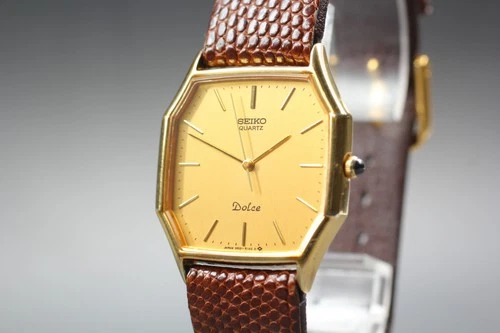 Vintage 1983 [Near Mint] SEIKO Dolce 9521-5130 Gold Octagon 28mm Qz Men's Watch