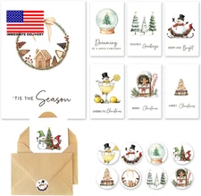 Christmas Cards with Envelopes & Stickers - 24 Pack 4"X6" Assortment Boxed Holid