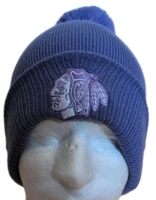 Chicago Blackhawks Adidas NHL Hockey Fights Cancer Winter Hat Pom Purple Women