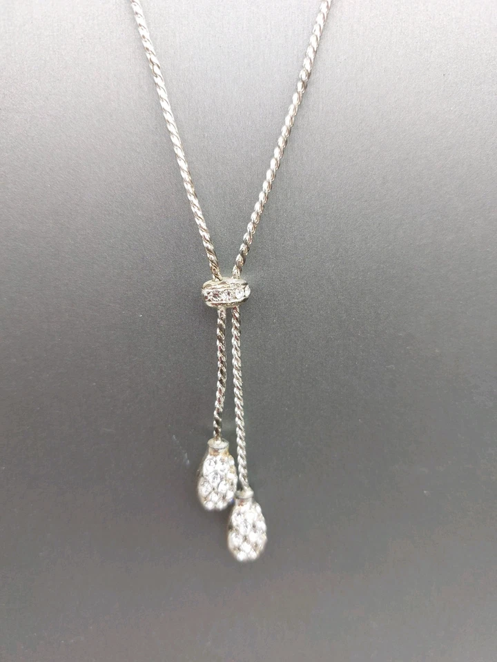 Collar Firmado Avon Tono Plata Lariat Slide 20" Cristal Estrás Extremos Foto 3 de 4