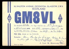 QSL Card Radio Scotland GM8VL J Iain M Sinclair 1946 Crookston Glasgow ≠ Q1120