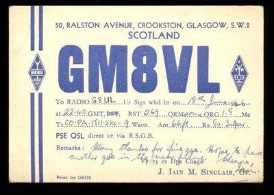 QSL Karte Radio Schottland GM8VL J Iain M Sinclair 1946 Crookston Glasgow   Q1120