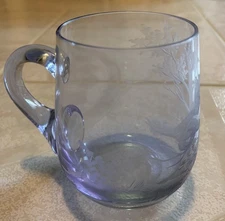 Vintage Moser Etched Glass Mug Alexandrite Neodymium 16 Oz Blue Purple