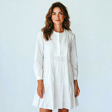 J.Crew Factory White Embroidered Stretch Poplin Tiered Mini Dress FA20 Size S