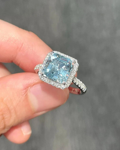 4.90 Ct Asscher Cut Natural Aquamarine & Diamond Engagement Ring 18K White Gold - Picture 3 of 9
