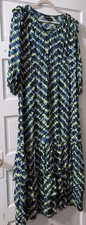Curations Tie Dye Maxi Dress XS Ruffle Drawstring V-Neck Puff Sleeve Blue/Yellow