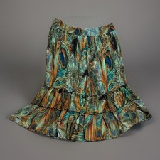 New 2X Boho Tiered Maxi Skirt Colorful Artsy Elastic Cottage Peacock Hippie