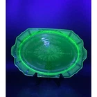 Vintage Anchor Hocking Glass Princess Green Uranium Depression Glass Platter 12"