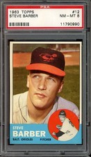 1963 Topps Baseball #12 Steve Barber PSA 8