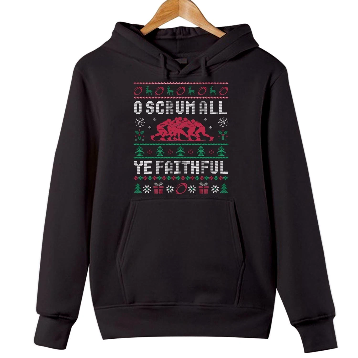 Christmas Rugby Hoodie - All Ye Faithful Ugly Sport Xmas Jumper