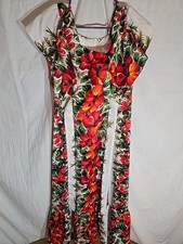 1960's Harriet's Hawaiian Maxi Muumuu Dress Hibiscus Bright Colorful Size 12