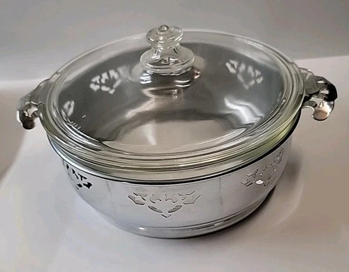 Vintage PYREX Chrome Plated Serving Dish