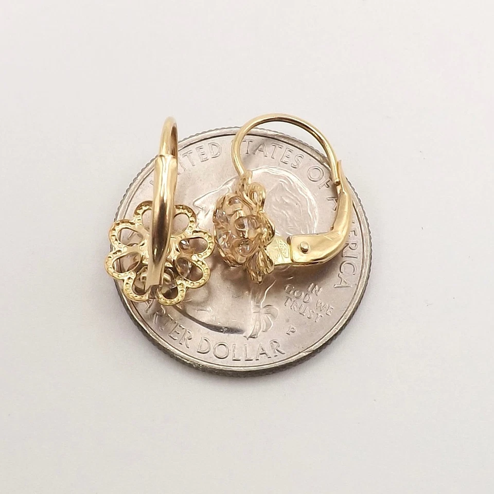 Solid 18k Gold Daisy Leverback Italian Earrings Synthetic April Birthstone New - Image 3 of 4