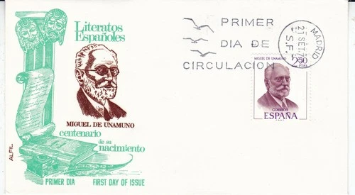 Spain 1970 Miguel de Unamuno FDC Madrid cancel unaddressed VGC