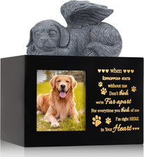 Pet Urns for Ashes, Large Wooden Pet Urns for Dog or Cat Ashes with Dog Angel, M