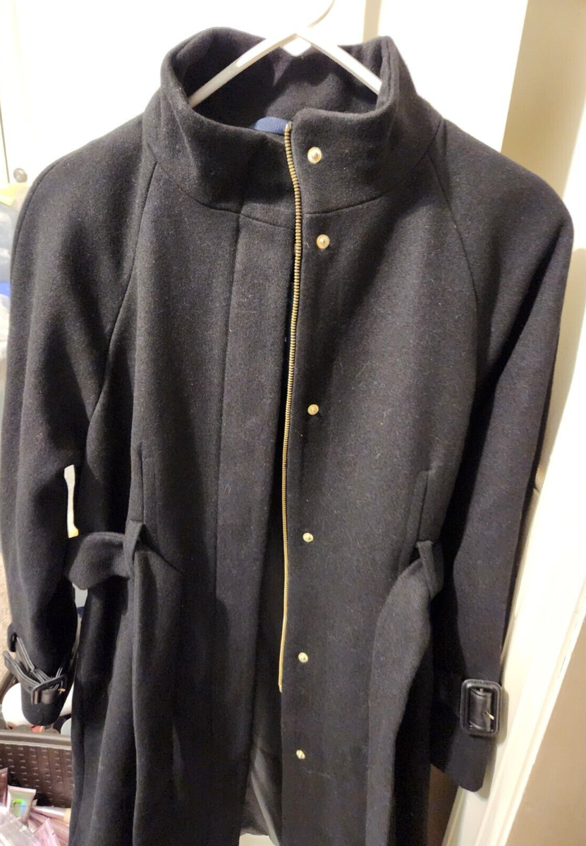 Cole Haan BELTED Mid WOOL Coat Women's RAGLAN MELTON ZIPS