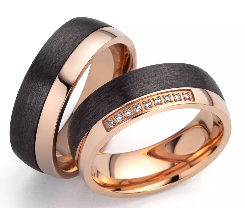 Eheringe Partnerringe Verlobungsringe Trauring rosé Titan Carbon  mit  Gravur - Bild 2 von 4