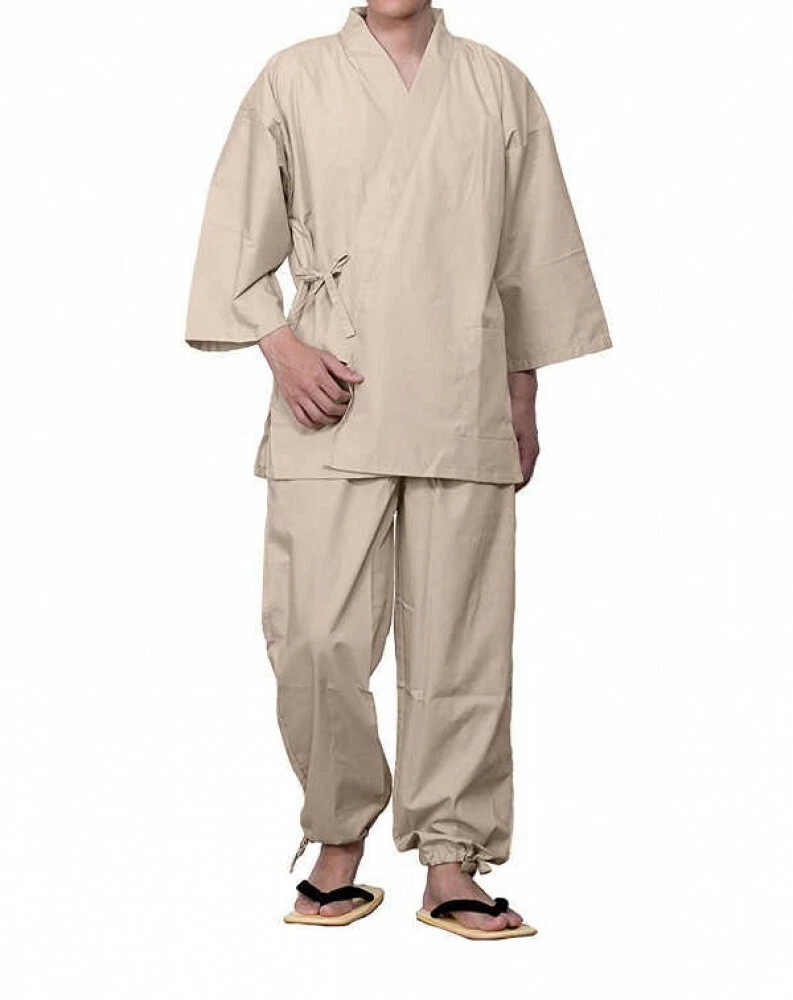 Japanese Men s All Season Work Wear Samue Kimono Beige 08 Japan