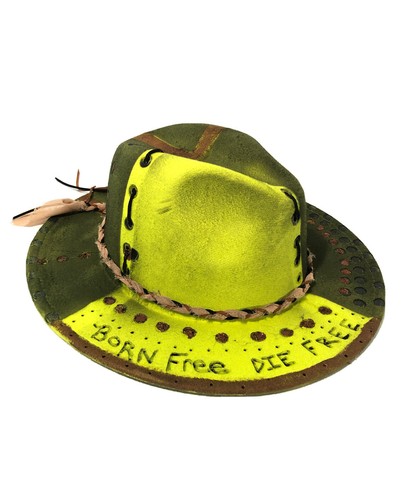 Tazzles 1of1 Womens Custom Western Fedora Hat-Green “Live Free Die Free” W/ Band - Picture 10 of 20