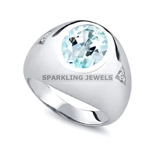 AAA+ Blue Topaz Oval Cut With 925 Sterling Silver Ring For Men's #252