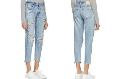 NWT MOUSSY VINTAGE Creston Tapered Distressed Skinny Jeans Light Blue Sz 29 $350