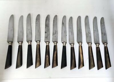 12 couteaux anciens Art déco corne et acier inoxydable en