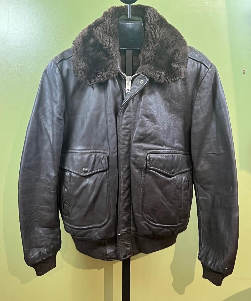 Vtg 60's COOPER Leather Bomber Jacket sz 42R Brown Talon Fur