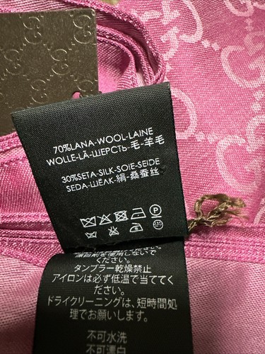 NWT 100% Authentic GUCCI Monogram Pink GG Scarf Wool/Silk 70x200cm - Picture 11 of 12