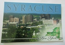 Syracuse New York Skyline Postcard Modern Lincoln Park State Map Made In USA