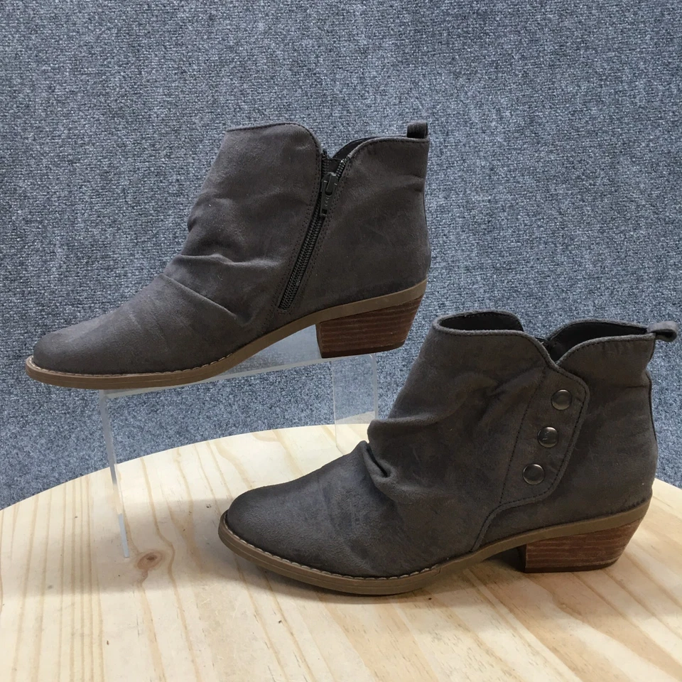 Botas Report para mujer 8,5 Deryn botines fruncidos gris imitación cuero cremallera Foto 2 de 4