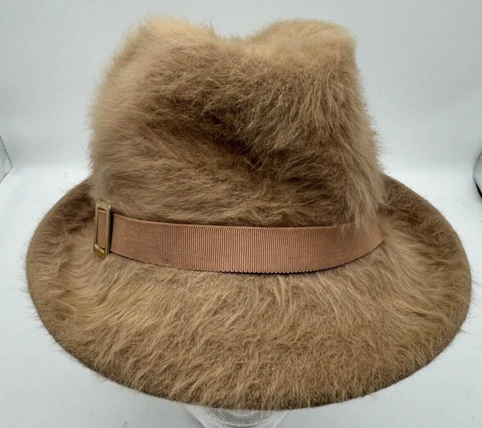 Kangol Fugora Cloche Hat Brown Angora Fur Bucket Hat Made In England Gold Buckle - Image 2 of 4