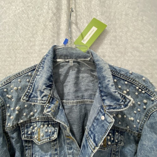 Denim Jean Jacket Pearls New Collection Women's XL Blue Button Up Waist Length - Picture 6 of 16