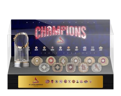 St. Louis Cardinals MLB World Series Championship Trophy & 11 Rings Display Case