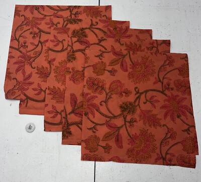 2 Sets of 5 Five Cloth Napkin Orange Floral, Dinner Square Large New 10 Total
