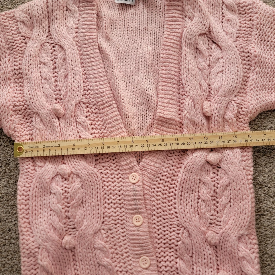 Cárdigan Suéter Vintage Dana Scott Niña Talla Mediana Rosa Tejido a Mano Nuevo con Etiquetas Foto 4 de 4