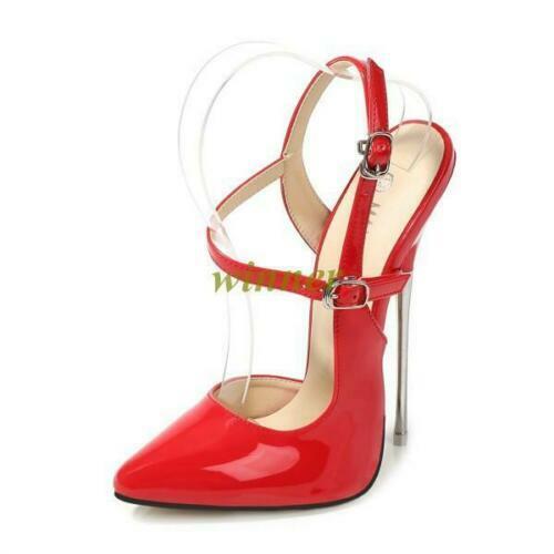 Zapatos de salón con hebilla puntiaguda de tacón de aguja de tacón súper alto para mujer talla grande 16 cm - Imagen 11 de 13