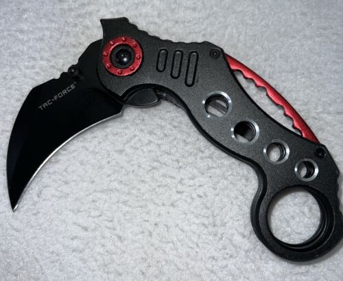 Folding Knife MTECH Black Red Karambit Claw Finger Hole Tactical 529BK