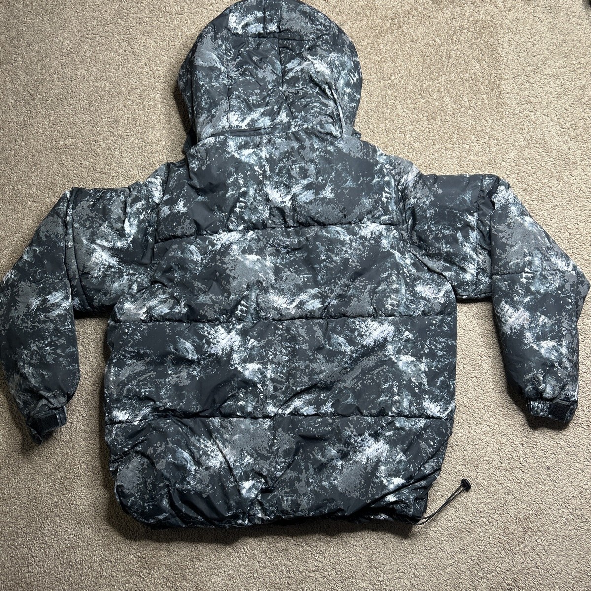 Men's ZARA Sz Small Gray & Black Splatter Print Puffer Jacket DNWR