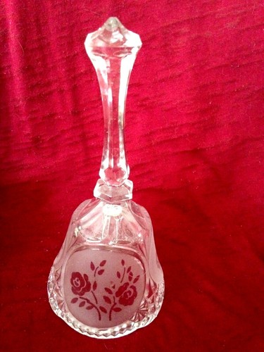 INTERPUR FROSTED ROSE CRYSTAL BELL 8" TALL X 3 3/4" DIA - Picture 3 of 5