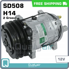 A/C Compressor Sanden SD508 & H14 - 12V - 2 Groove - HRZ Exit