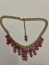 Vintage Schmuck Halskette 60er 70er cognac hippie boho rosa/pink goldfarben