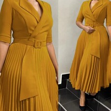 Women's 2025 Fashion V Neck Half Sleeve Pleated Fake A Line Dress Party Dress