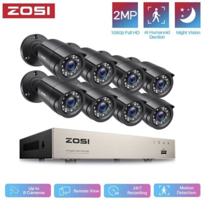 ZOSI H.265+ 8CH 5MP Lite DVR 2MP Outdoor Home Video Surveillance Camera System