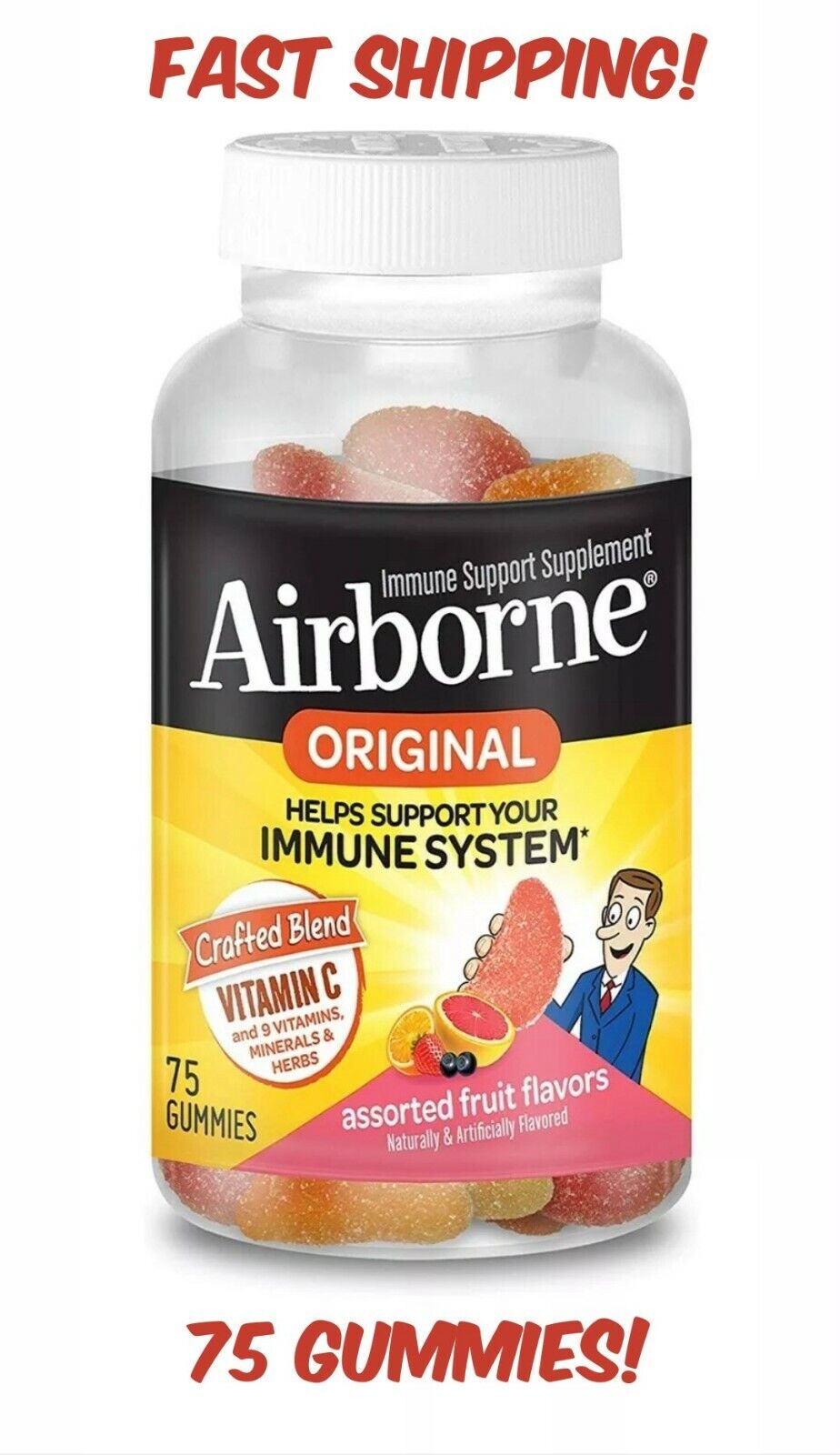 Airborne Immune Support Supplement 750mg Vitamin C, Original 75 Gummies 