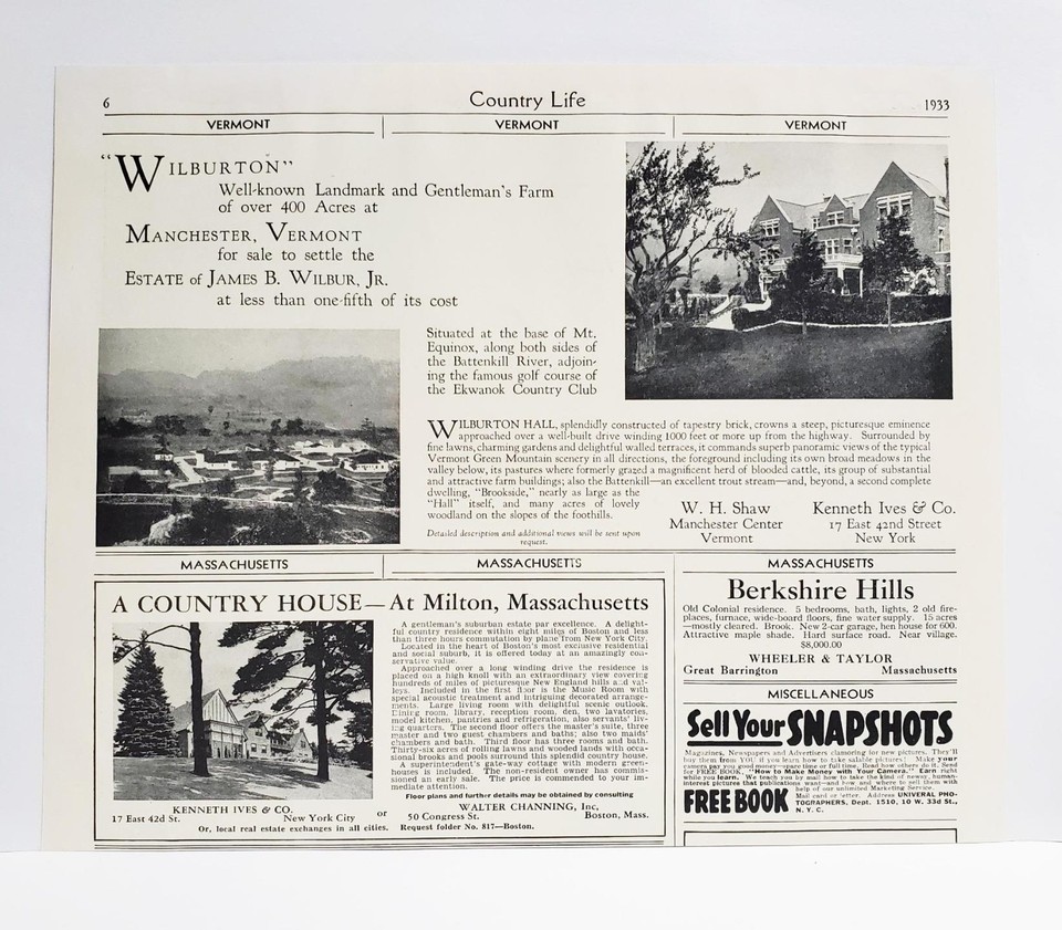 1933 Graymere Farm Columbia TN Wilburton Estate Manchester VT Photo