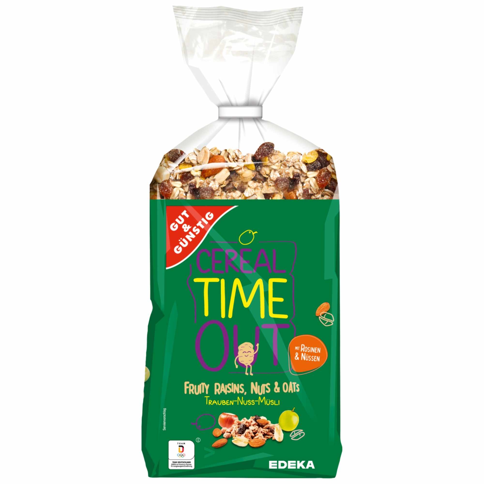 Gut&Günstig Traube-Nuss-Müsli mit Rosinen und Nüssen 1000g Packung